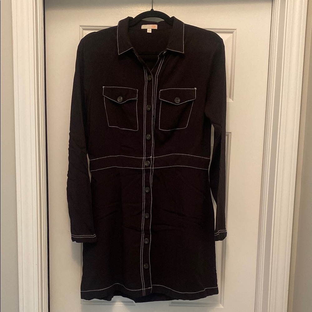 Giani Bini Collar Long Sleeve Junior Black Dress with white stitching! Size L